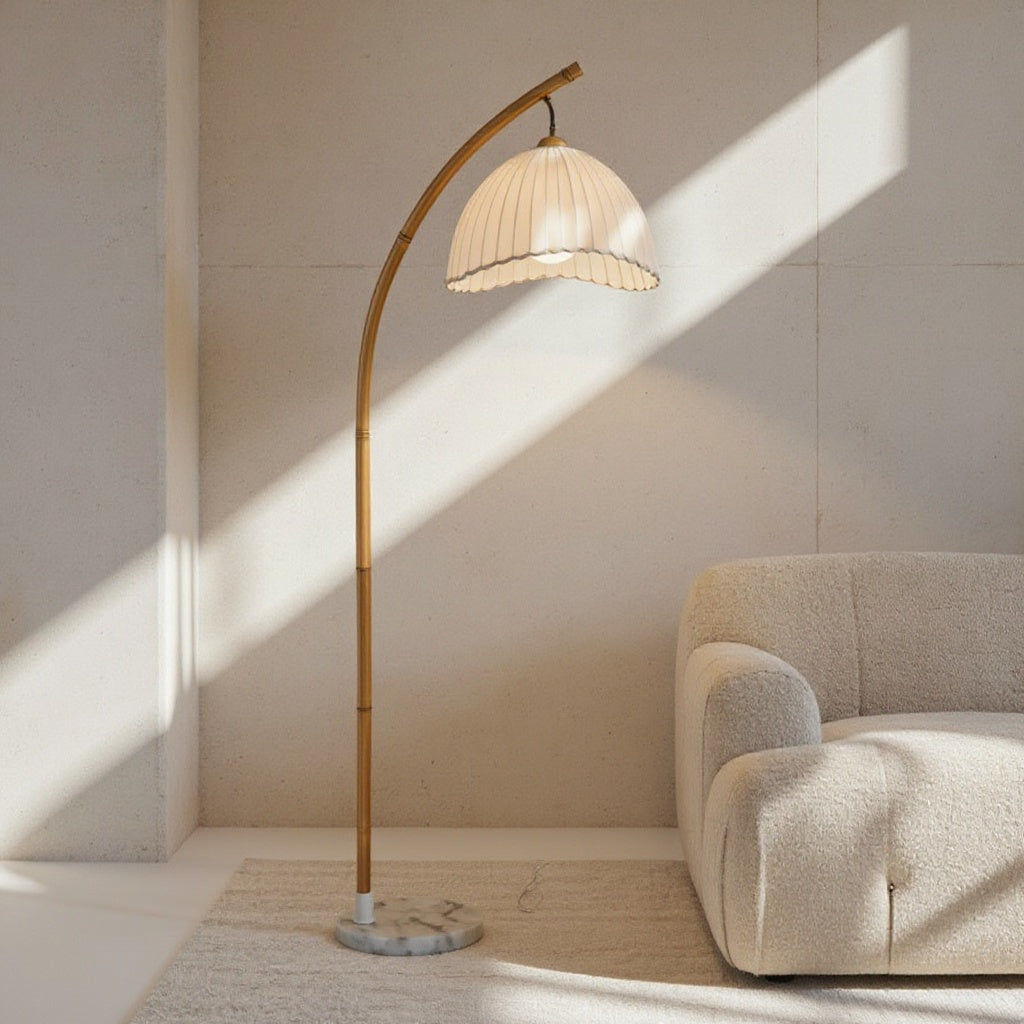 Sienna | Floor Lamp with Bamboo and Fabric Shade for Coastal Living Room