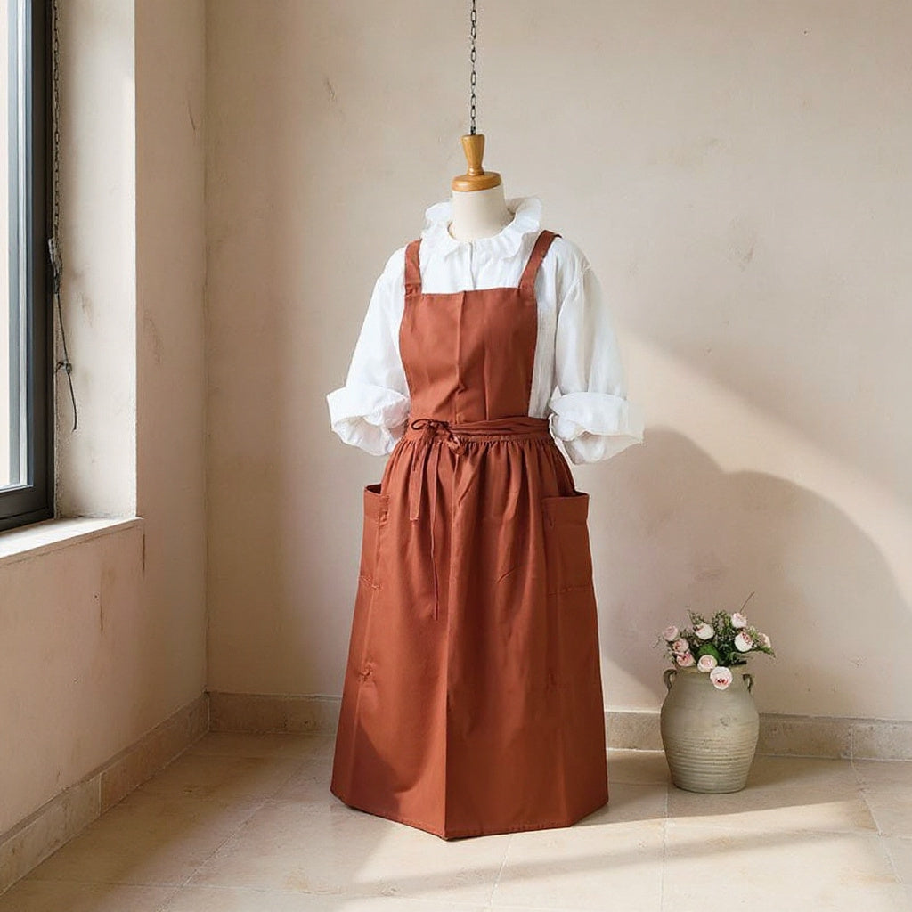 Leandro | Cross-Back Cotton Kitchen Dress with Pockets for Cooking and Baking