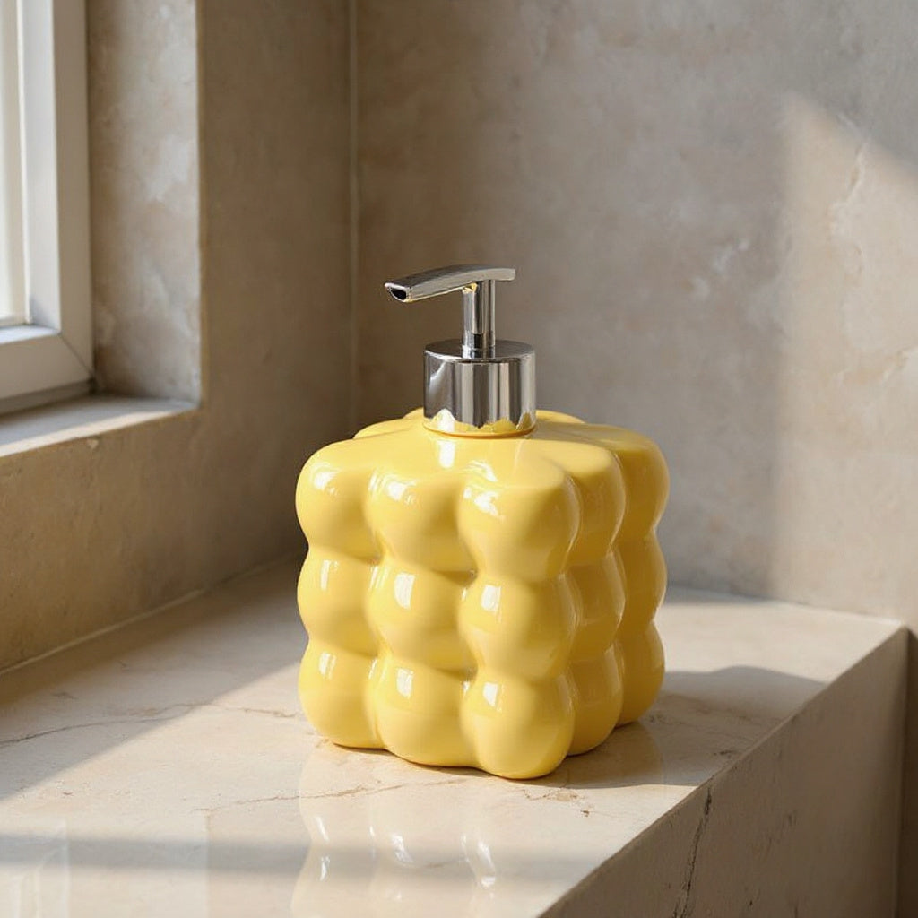 Sebastien | Ceramic Soap Dispenser with Glossy Bubble Texture for Bathroom and Kitchen
