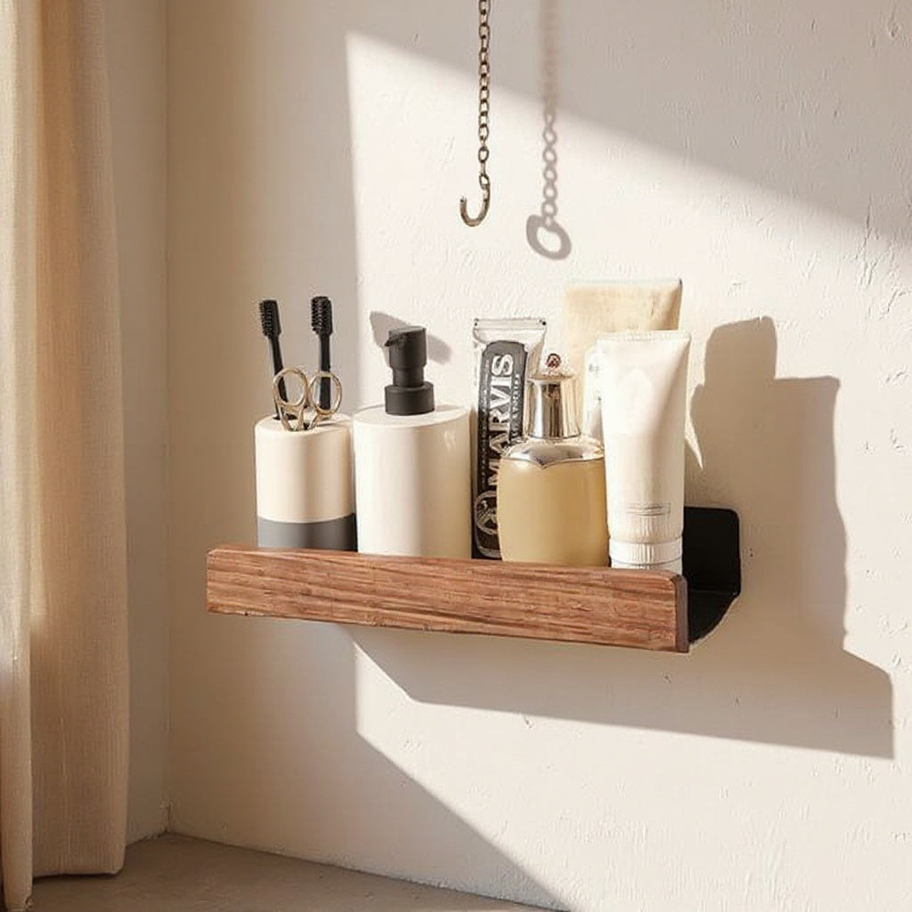Salome | Rustic Solid Wood Wall Shelf for Bathroom or Hallway