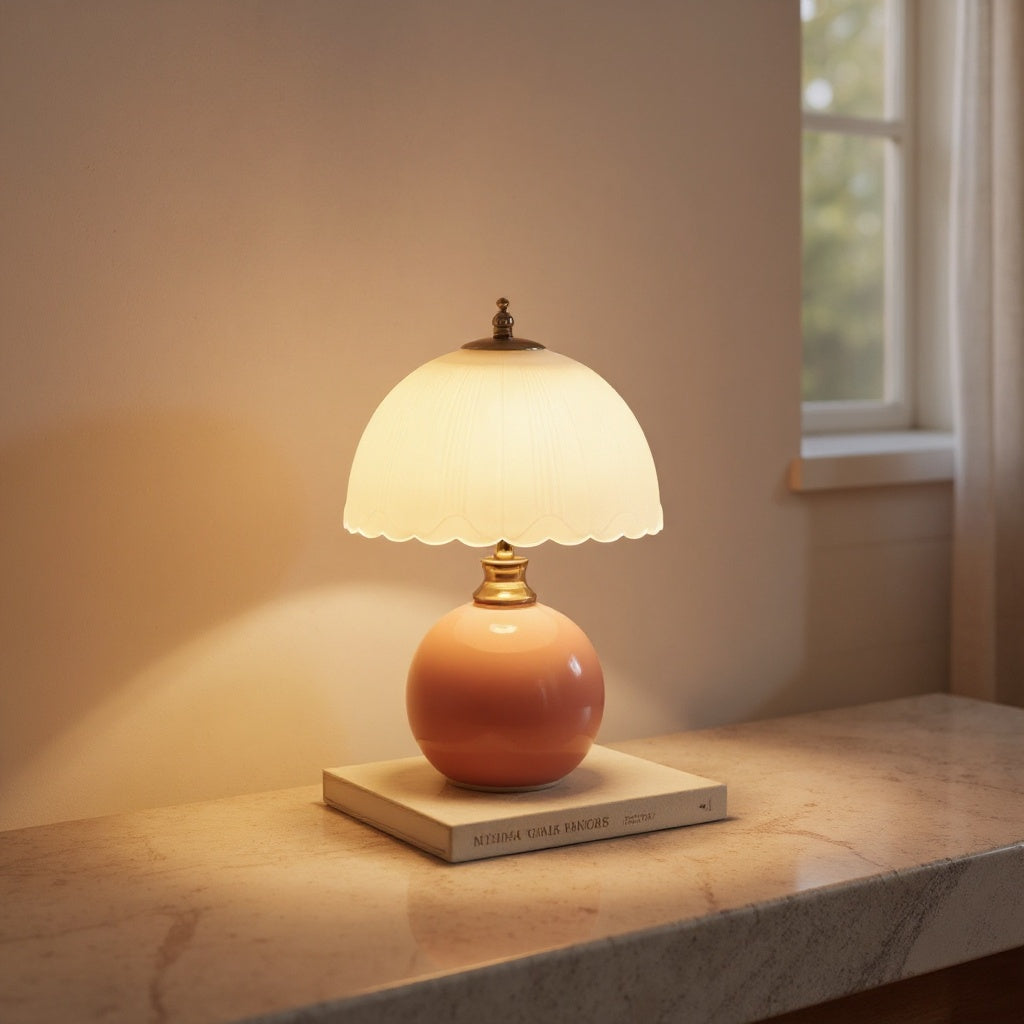 Lucienne | Half Dome Table Lamp with Ceramic and Glass Shade for Bedside