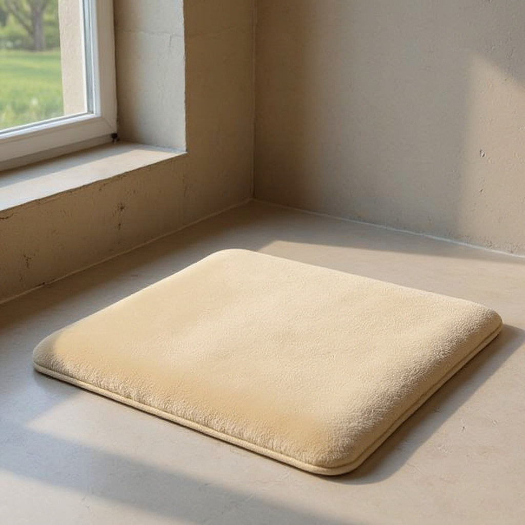 Hedda | Coral Velvet Bath Mat with Non-Slip Finish in Natural Beige